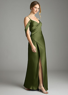 Azazie Malaya 신부 들러리 드레스 인어 주름진 스트레치 새틴 바닥 길이 드레스 image5