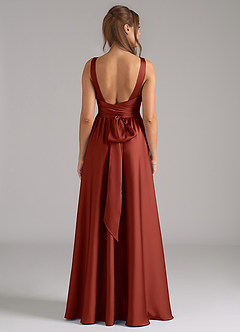 Azazie Kora Bridesmaid Dresses Terracotta A-Line Pleated Stretch Satin Dress image5