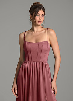 Azazie Delphina Bridesmaid Dresses Amethyst A-Line Corset Stretch Satin Convertible Dress image2