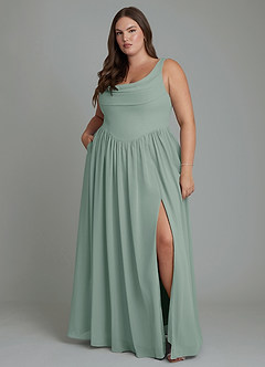 Azazie Novi Bridesmaid Dresses Silver Sage A-Line Pleated Chiffon Dress image7