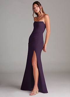 Azazie Leonis Bridesmaid Dresses Plum Sheath Strapless Chiffon Convertible Dress image3