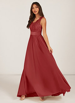 Azazie Gertrude Brautjungfernkleider A-Linie Spitze Chiffon Kleid Rost image3