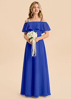 Azazie Maggie Junior Royal Blue A-Line Off the Shoulder Chiffon Dress image4