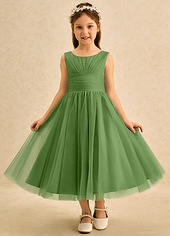 Azazie Macaron Robe Demoiselle D'honneur Fillette Robe Trapèze en Tulle Plissée Basilic image3