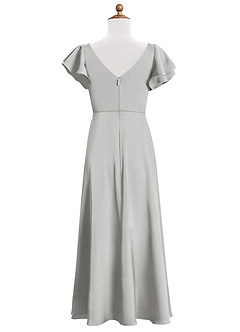 Azazie Omari Junior Silver A-Line Pleated Stretch Satin Dress image9