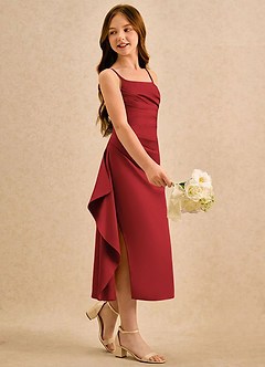 Azazie Canna Girls Formal Sukienki dla dziewczynek sypiących kwiaty Linia A Pofałdowany Satyna elastyczna Długość herbaty Sukienka image1