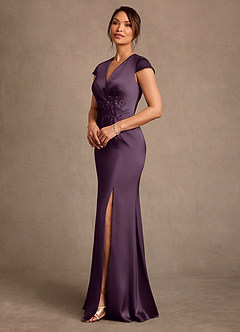 Azazie Rilda 신부의 어머니 드레스 쉬스 레이스 스트레치 새틴 플로어 길이 드레스 image2