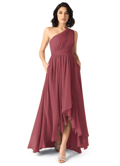 Azazie Mathilda Bridesmaid Dresses Merlot A-Line One Shoulder Chiffon Dress image1
