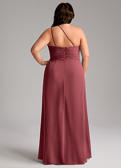 Azazie Eren Robes de demoiselle d'honneur Robe Fourreau en Mousseline de soie Ue épaule Merlot image9
