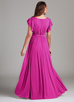 Azazie Daphne Modest Bridesmaid Dresses A-Line Ruched Mesh Floor-Length Dress image2