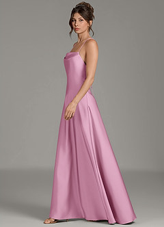 Azazie Eris Bridesmaid Dresses Candy Pink A-Line Pleated Stretch Satin Dress image5