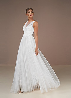 Platinum Wedding Dresses A-Line Sequins Tulle Chapel Train Dress image3