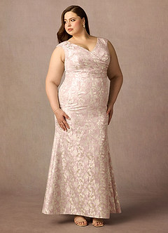 Azazie Elanor Klänningar till brudens mor Klä Sjöjungfru i Jacquard 1 Plisserad Dammig Ros image5