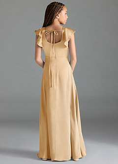 Azazie Bondi Junior Gold A-Line Side Slit Stretch Satin Dress image2