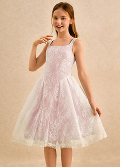 Azazie Cubbie Girls Formal Abiti da Ragazza di Fiori Abito A-Line in Pizzo Rosa Cipria image3
