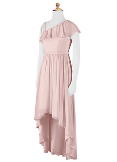 Azazie Mango Junior Blushing Pink A-Line Ruched Chiffon Dress image8