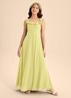 Azazie Callie Junior Abito A-Line in Chiffon Increspato Sorbetto Al Limone image5