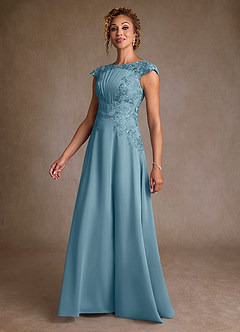 Azazie Christi Mother of the Bride Dresses Moody Blue A-Line Lace Chiffon Dress image4