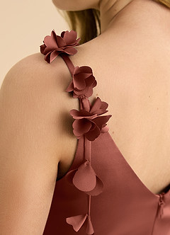 Azazie Gumdrop Junior Auburn Empire Pleated Stretch Satin Dress image8