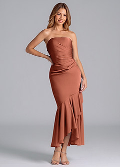 Azazie Danie Bridesmaid Dresses Clay Sheath Strapless Chiffon Dress image3