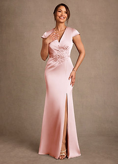 Azazie Rilda 신부의 어머니 드레스 쉬스 레이스 스트레치 새틴 플로어 길이 드레스 image4