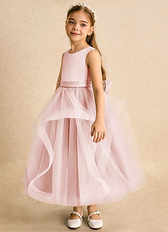Azazie Vana vestidos de niña de las flores Vestido de Rosa Rubor de Tul de Princesa con Lazo image5