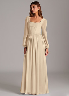 Azazie Maree Robes de demoiselle d'honneur Robe Trapèze en Mousseline de soie Corset Champagne image1