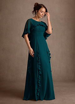 Azazie Darla vestidos de madre de la novia Vestido Pino de Gasa de Corte en A con Drapeado image5