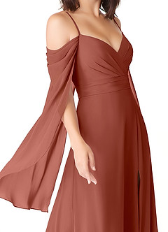 Azazie Cienna Bridesmaid Dresses Auburn A-Line Off the Shoulder Chiffon Dress image5