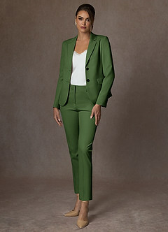 front Whitney Olive Structured Stretch Full Length Pants Suit