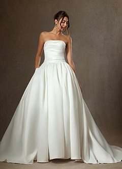 Azazie Lucinda Wedding Dresses Diamond White Ball-Gown Strapless Matte Satin Dress image4