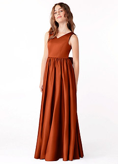 Azazie Hathaway Junior Paprika A-Line Bow Stretch Satin Dress image7