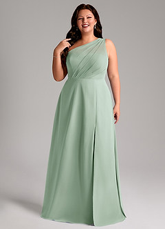 Azazie Phaedra Bridesmaid Dresses Agave A-Line One Shoulder Chiffon Dress image13
