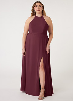 Azazie Clarice Bridesmaid Dresses Cabernet A-Line Halter Chiffon Dress image8