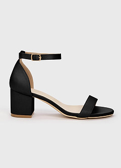 Matching Color Matte Satin One Strap Buckle Block Low Heel Sandals