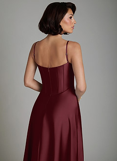 Azazie Nona Vestidos de damas de honor Vestido Cabernet de Satén Elástico de Línea A con Plisado image4