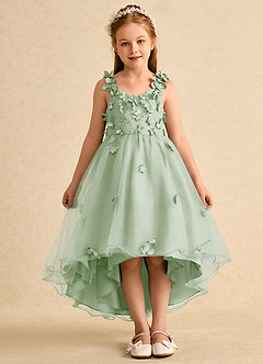 Azazie Tweety Flower Girl Dresses Dusty Sage A-Line Lace Tulle Dress image3