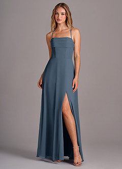 Azazie Carolyn Abiti da Damigella Abito A-Line in Chiffon Plissettato Blu Nettuno image1