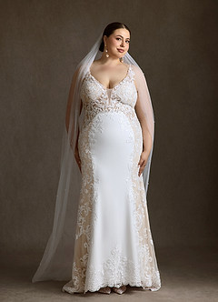 Azazie Estephanie Abiti da Sposa Abito Sirena in Crepe Elasticizzato Paillettes Bianco Diamante Champagne image11