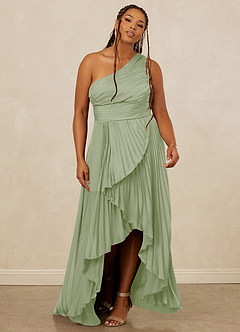 Christian Siriano Bridal for Azazie 1008 Bridesmaid Dresses Dusty Sage A-Line One Shoulder Stretch Satin Dress image9