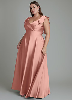 Azazie Leilani Bridesmaid Dresses Rosette A-Line Ruched Stretch Satin Dress image15