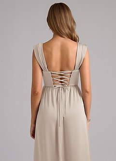 Azazie Hattie Robes de demoiselle d'honneur Robe Trapèze en Satin extensible Corset Givre image7