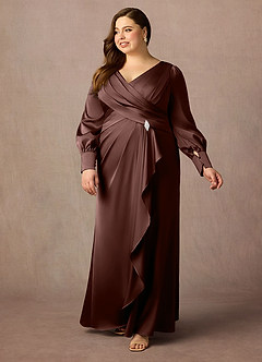 Azazie Petrina Mother of the Bride Dresses Espresso Mermaid Pleated Stretch Satin Dress image6