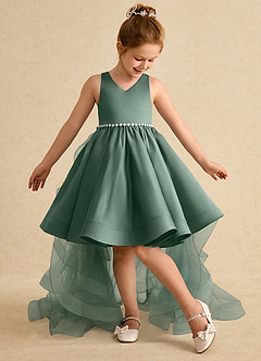 Azazie Julietta Flower Girl Dresses Eucalyptus Ball-Gown Convertible Tulle Dress image5
