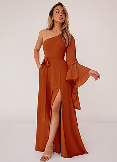 Barbie ♥ Azazie Bridesmaid Dresses Paprika A-Line Long Sleeve Chiffon Dress image3