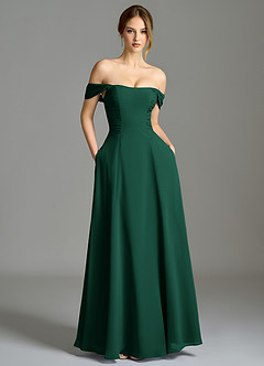 Azazie Oasis Bridesmaid Dresses Emerald A-Line with Pockets Chiffon Dress image2