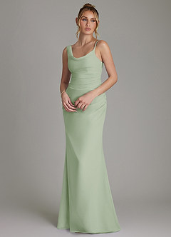 Azazie Ama Bridesmaid Dresses Dusty Sage A-Line Pleated Chiffon Dress image3