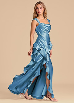 Azazie Sloane Bridesmaid Dresses Steel Blue A-Line Sweetheart Neckline Metallic Satin Dress image3
