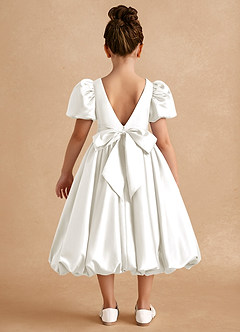 Azazie Jellybean Flower Girl Dresses Ivory Ball-Gown Ruched Matte Satin Dress image2