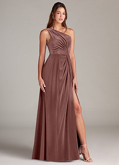 Azazie Brooke Bridesmaid Dresses Espresso A-Line One Shoulder Velvet Dress image3